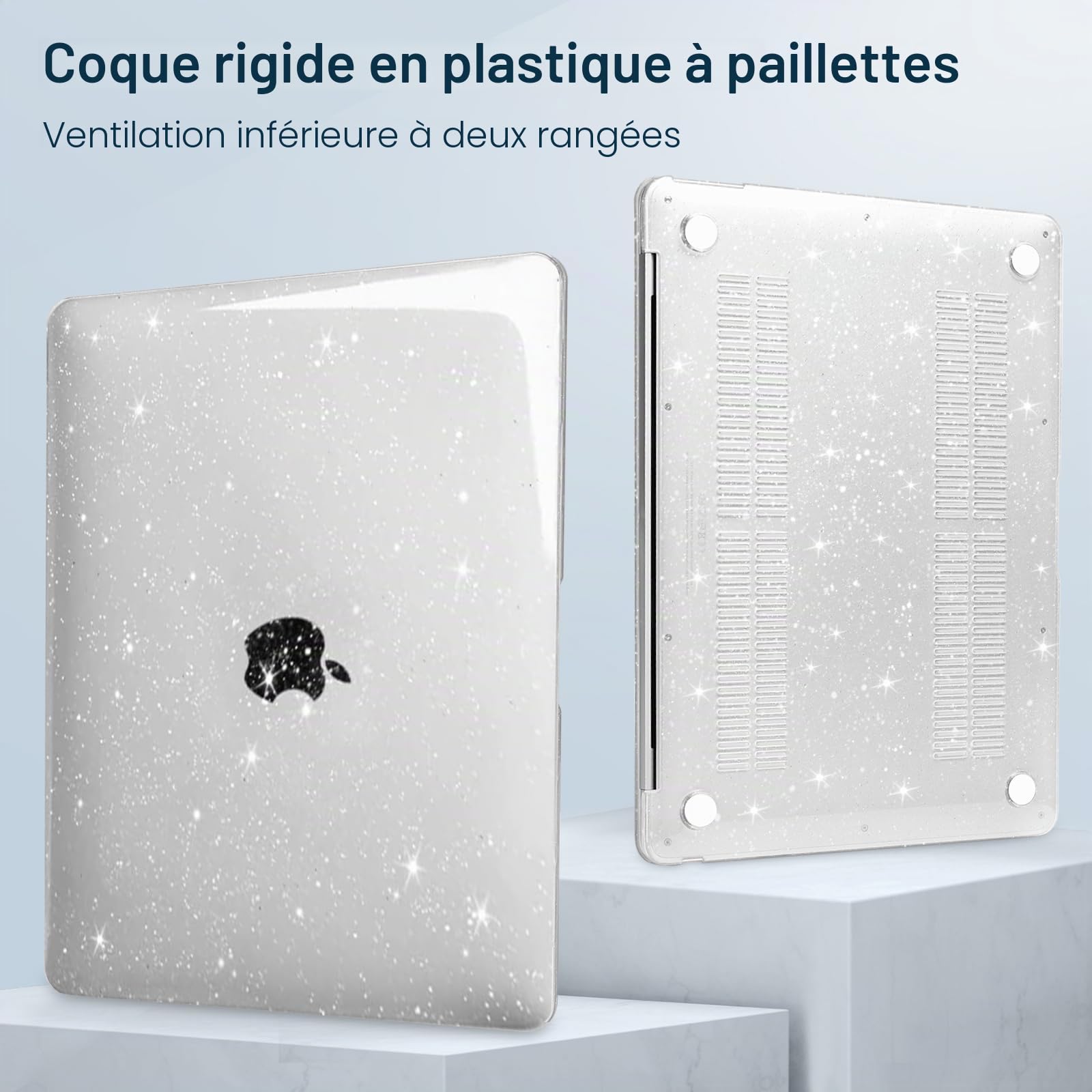 MOSISO Coque Compatible avec MacBook Air M5 M4 M3 M2 13,6 Pouces 2026-2022 A3449 A3240 A3113 A2681,Pailleté Étui RigidePour Mac Air 13 Pouces&Housse Clavier&ScreenFilm&Sac Rangement,Transparent