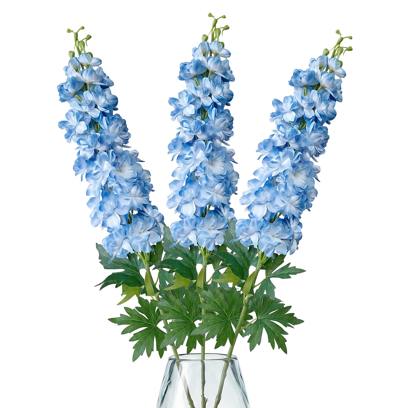 Fiori artificiali in seta Delphinium alti 109,2 cm, realistici spray per vasi da pavimento, arco nuziale, fiori finti a stelo lungo per casa, soggiorno, decorazione moderna (blu, 3 pezzi)