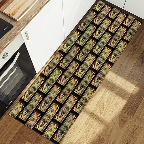 Miniatura 7 de GUBIYU 2 alfombras de billetes de 100 dólares, alfombras de cocina, alfombras de dinero antideslizantes, con parte trasera de goma, tapete para