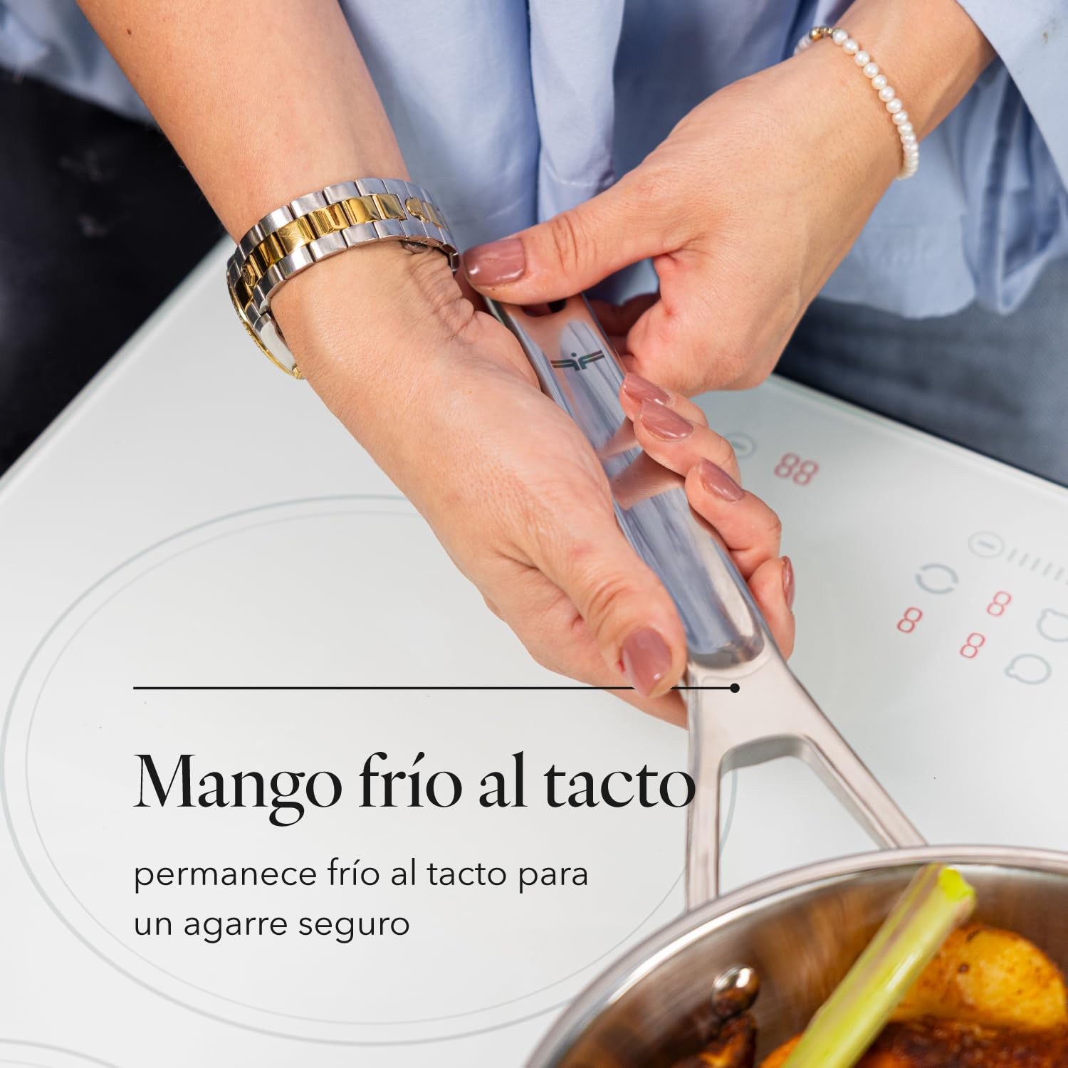 Florina Set Sartenes de acero inoxidable LUCIDA | 20 CM, 24 CM, 28 CM | 3 piezas | 3 capas | Núcleo de aluminio | Apto para horno | Mango ergonómico | Acabado espejo | Todas las cocinas