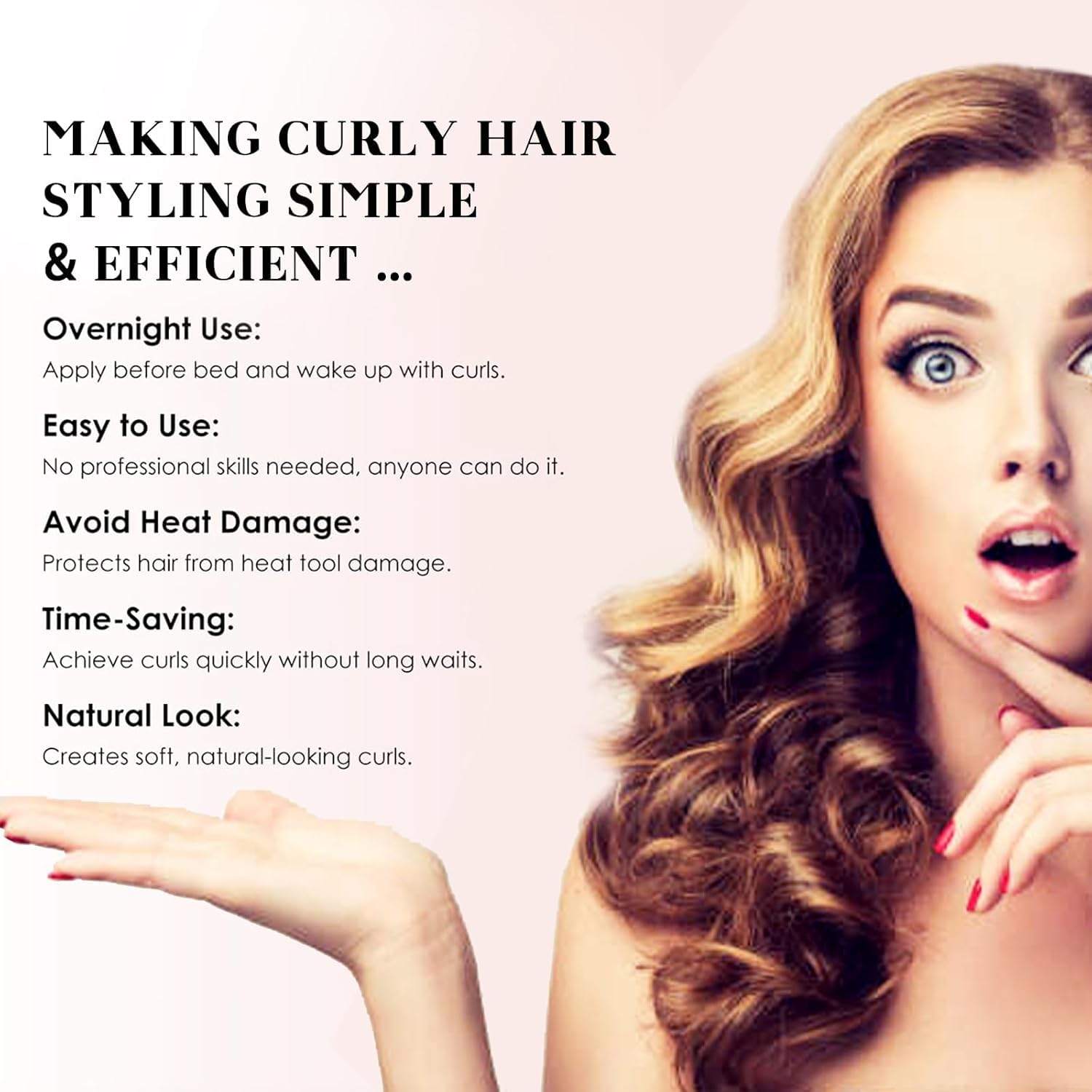 6 Pack Heatless Hair Curler, Velvet Heatless Curls Overnight for All Hairs Types, Non-slip Hair Rollers for Blowout Look Long Hair,Pink Jumbo Flexi Rods to Sleep in