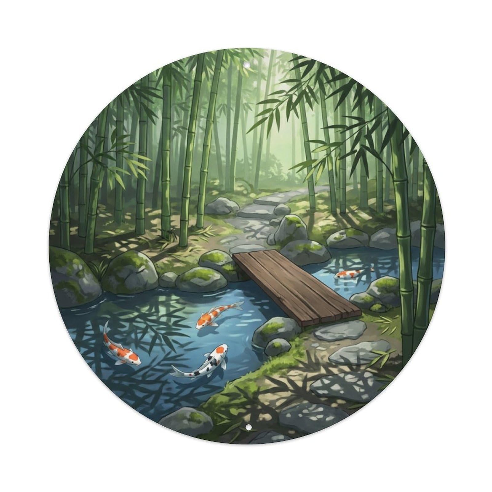 Tgrcjimh Style Metal Tin Sign Japanese Koi Fish Bamboo Shadows Artistic Pattern