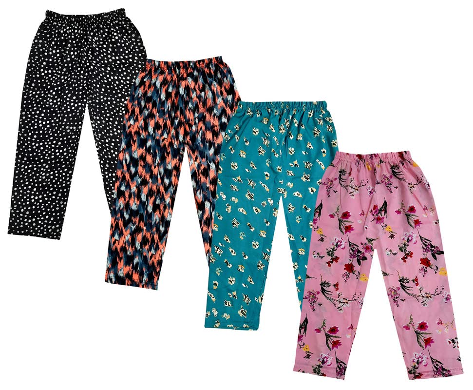 Image of IndiWeaves Girls Crepe Printed Regular Fit Capri 3 /4th Pants (Pack of 4) Pink::Grey::Black