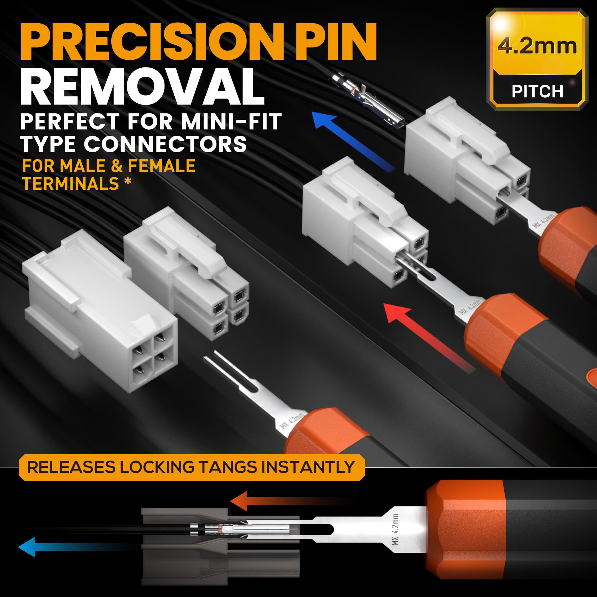 SOMELINE Pinza Crimpatrice Mini-Fit Jr Connettori Set, 2-24 Pin 4,2mm (0,25-1,5mm²/24-16 AWG), con Estrattore & Spelafili, per PC & Stampante 3D - Pinza per Molex, Dupont, KF2510, TE