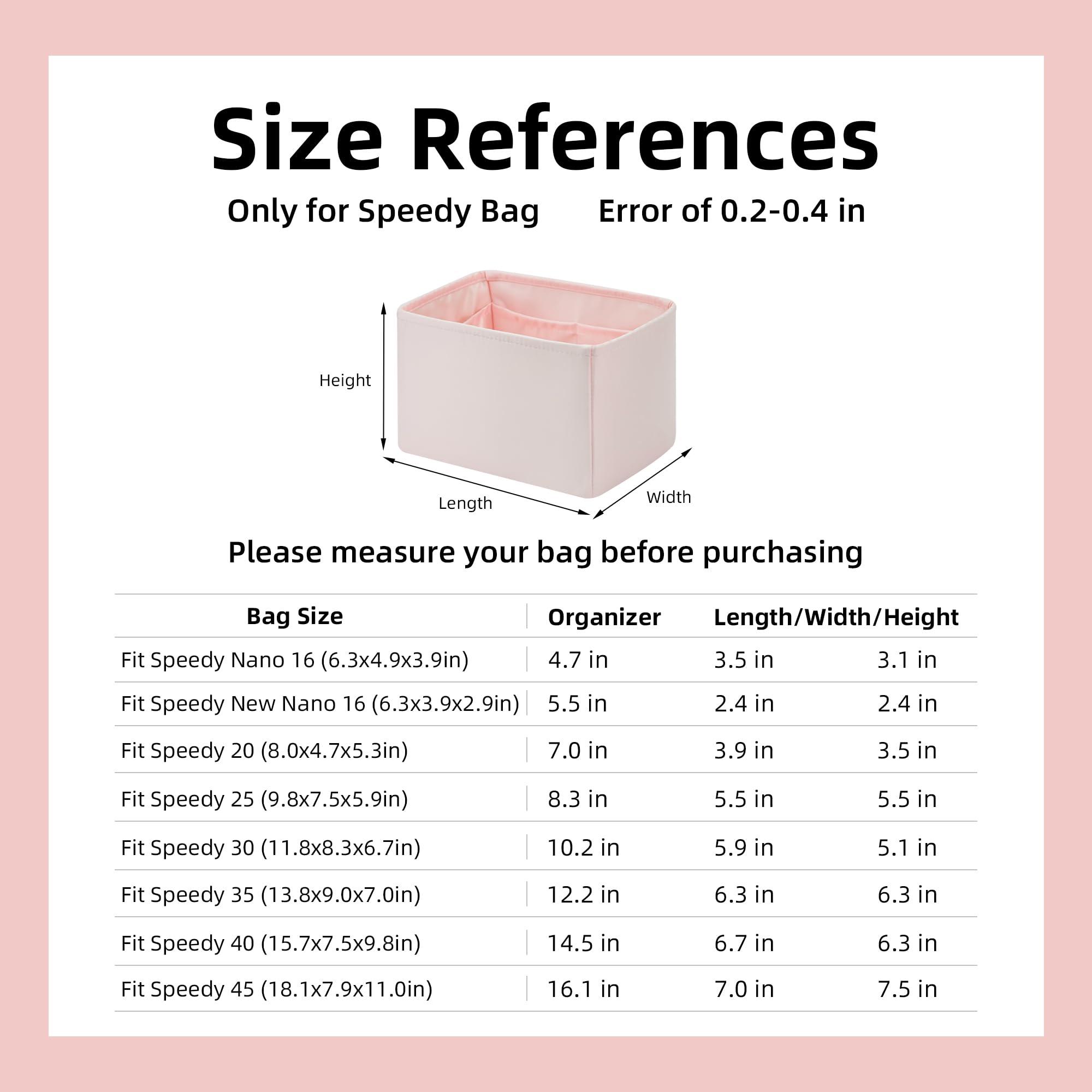 DGAZ Organizador de seda para bolsos LV Speedy 16/20/25/30/35/45, organizador de bolsas suave y sedoso, moldeador de bolsos de lujo (rosa, SP25)