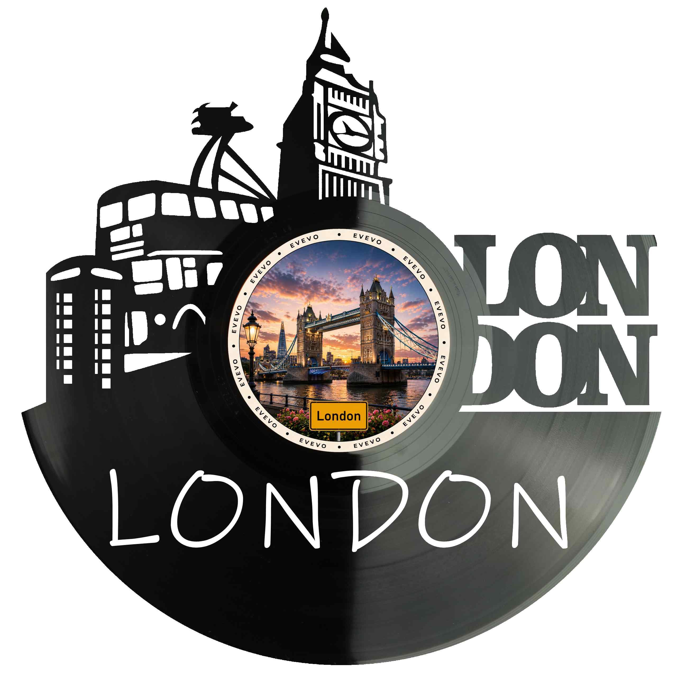 EVEVO Decorazione da parete a forma di disco di Londra, in vinile, motivo skyline dell'Inghilterra, regalo per i fan di Londra, amanti del Regno Unito, D0050