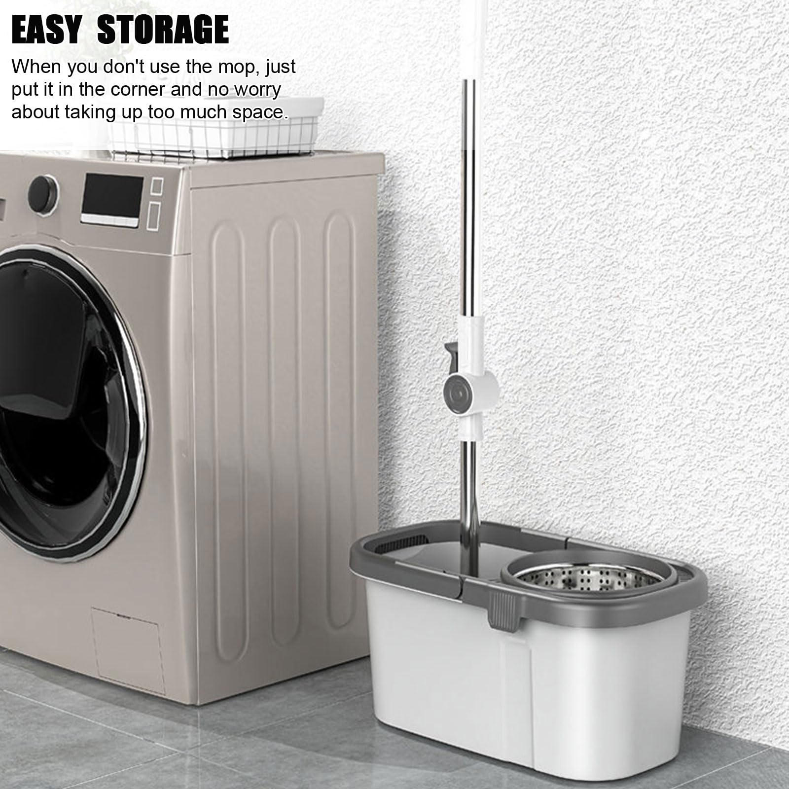 Este Juego de fregona giratoria y Cubo con escurridor para el hogar, Sistema de fregona giratoria de Microfibra con 7 Cabezales de Recambio, Mango extendido de 130 cm para la Limpieza de Sue