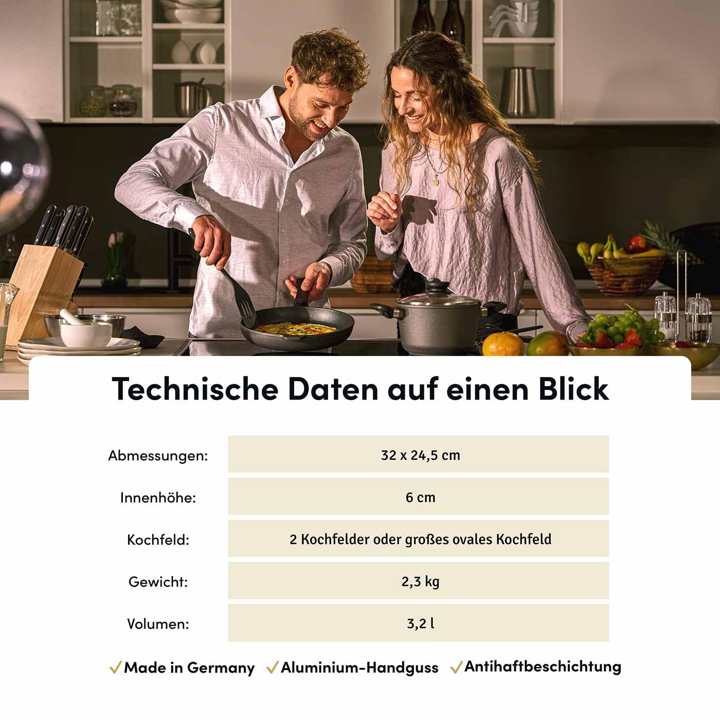 Hoffmann Aluguss Bratreine Auflaufform Induktion I Bräter Rechteckig 32x 24,5 x 6 cm Innenmaß I Auflaufblech Lasagneform Backofenform I Backform Induktionsgeeignet