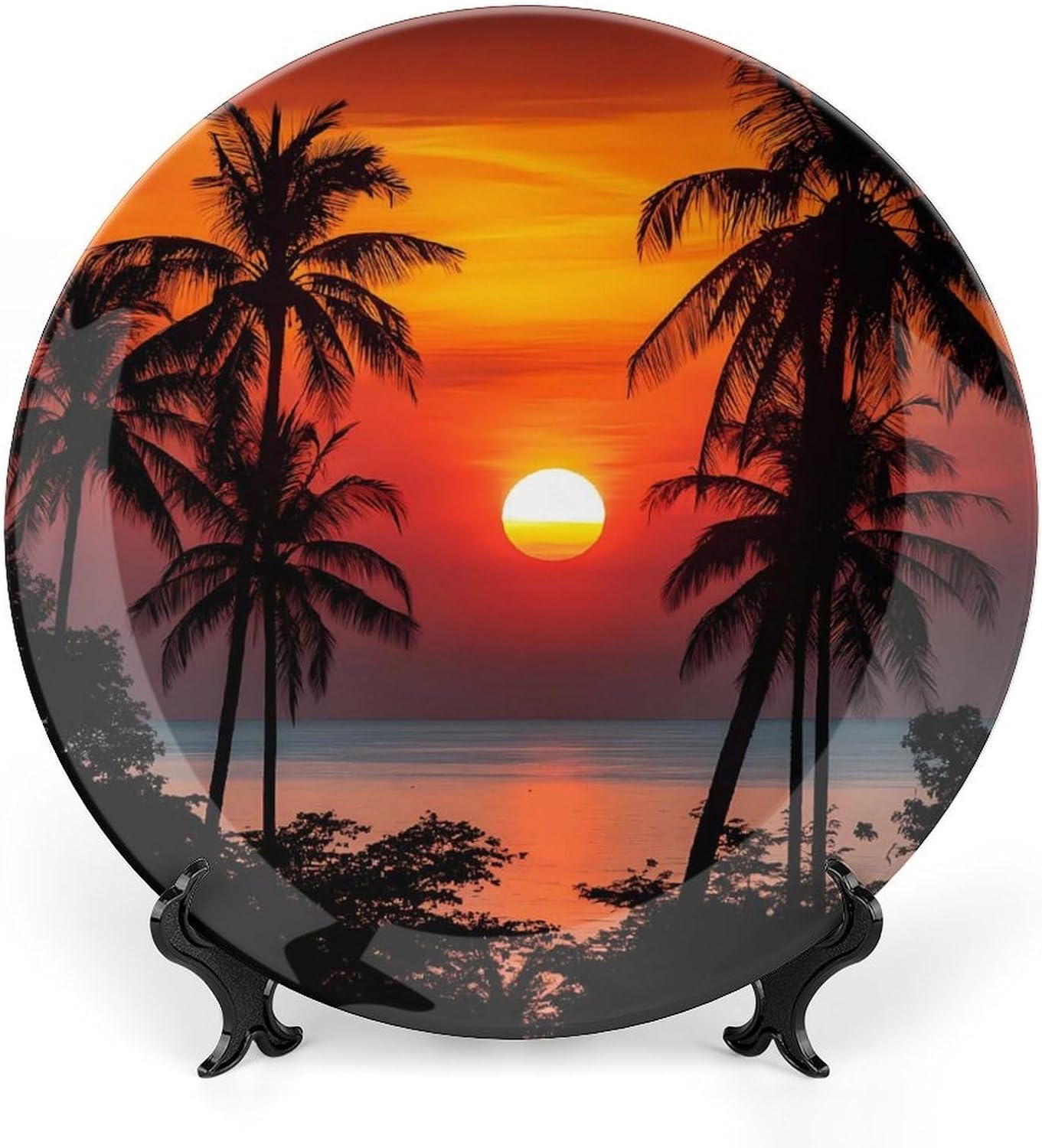 Beach Sunset Palm Tree Landscape Decorative Plate Tray Decor Trinket Dish Bone China Dinner Plates for Home Office Kitchen