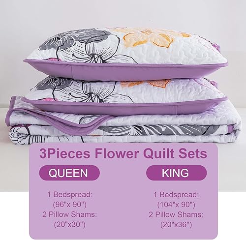 Miniatura 110 de DJY Juego de edredón de 3 piezas, tamaño Queen, con patrón floral amarillo, elegante colcha bohemia con 2 fundas de almohada, juego de ropa de cama