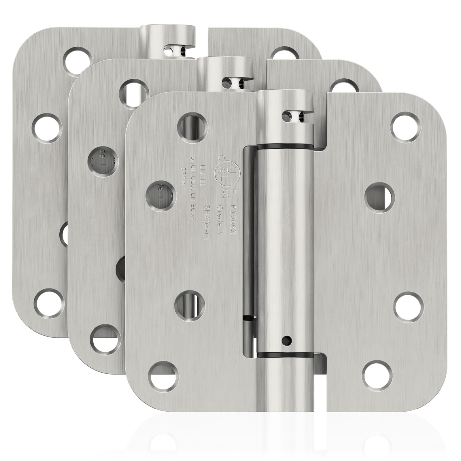 Photo 1 of **MISSING ONE**JOYNY 3 Pack Self Closing Door Hinges, 4 Inch Spring Loaded Door Hinges for Garage, Front, Back Door, Left/Right Hand, Adjustable Tension, 5/8'' Radius Corners, UL Listed, Brushed Nickel
