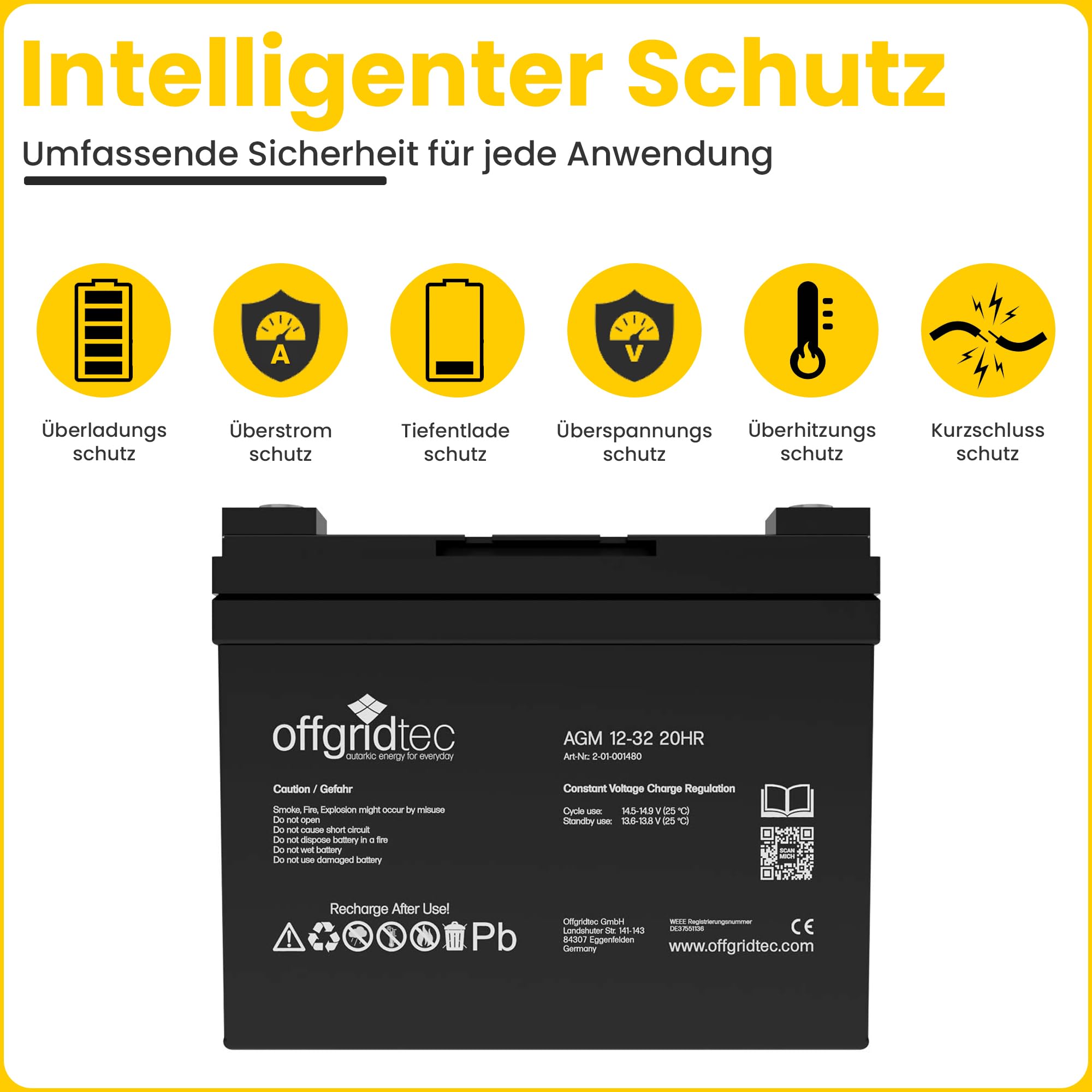 Offgridtec 32 Ah 12 V AGM Solar Batería para aplicaciones cíclicas, 2 – 01 – 001480
