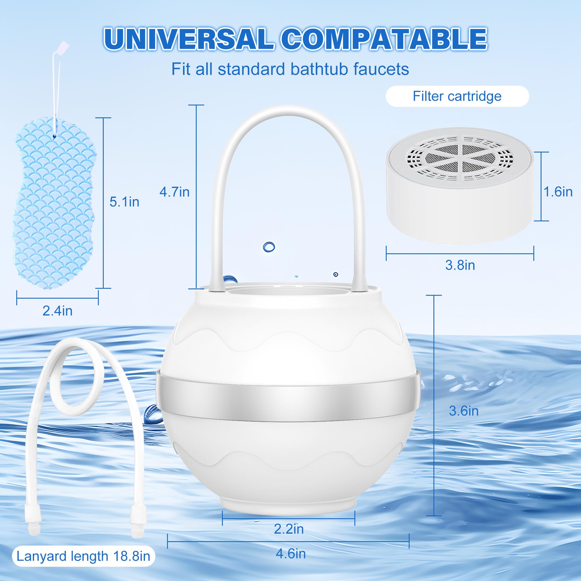 HOVCEH Filtre à Boule De Baignoire 8 Étapes - Filtre Eau Baignoire Bébé & Adulte, 2500 Gallons, Sans BPA, Peau Douce & Cheveux Brillants, Vitamine C + Minéraux