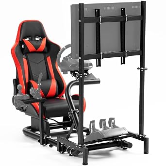 Hottoby Racing Cockpit with TV Stand & Red Seat Fit for Logitech G27 G920, for Thrustmaster T500,for Fanatec,Wheel Shifter Pedals NOT Included