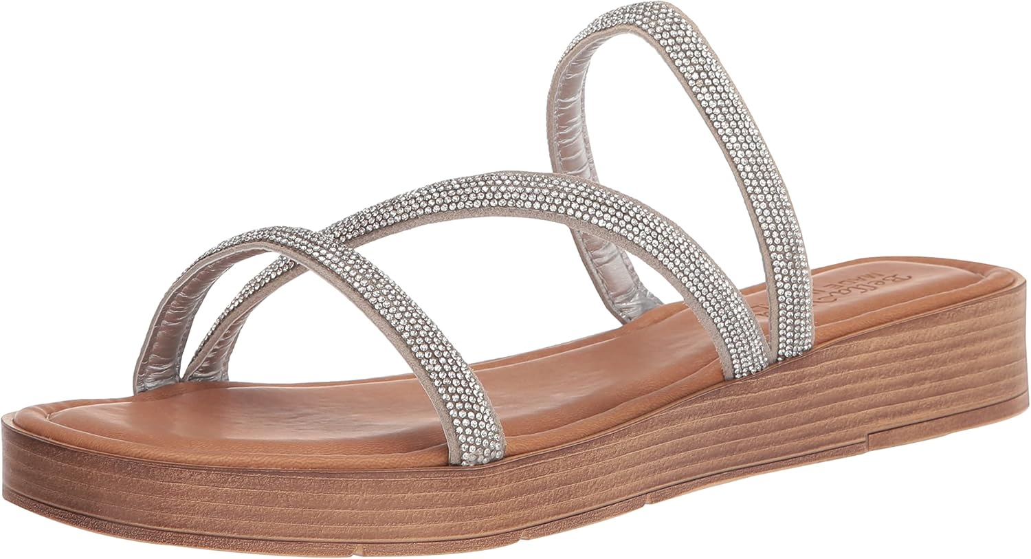 Bella Vita Made in Italy Women's Ona-Italy Sparkle Slide Flat Sandal, Silver Metallic, 8 X-Wide