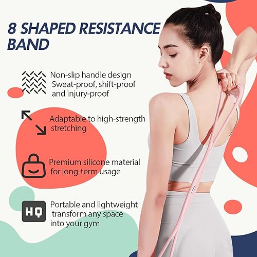 Miniatura 5 de Figura 8 banda de resistencia, figura 8, bandas de resistencia para mujeres y hombres, 15 libras de resistencia para entrenamiento, asas