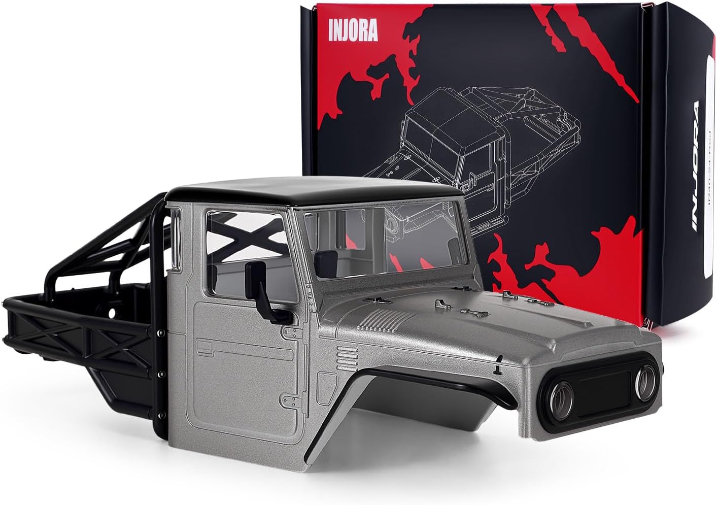 INJORA IR40-24 Half Truck Hard Body with Cage for 1/24 SCX24 Upgrade(Grey)