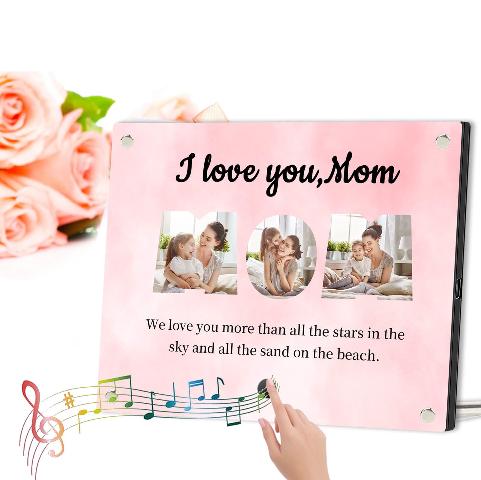 Overket Personalized Music Frame That Plays a Song,Custom Mothers Day Music Frame Gift from Daughter Son,Best Mom Ever Gifts,Mom Picture Frame,