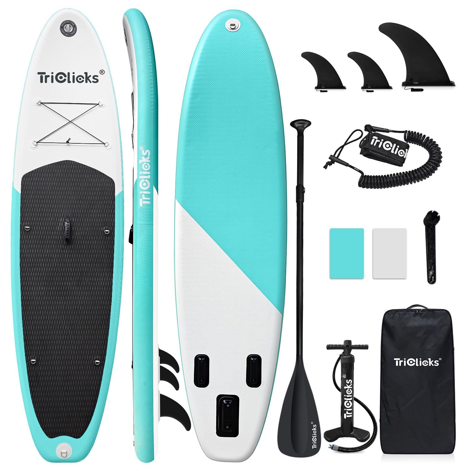 Triclicks 10.6ft/10ft Stand Up Paddle Boards Inflatable SUP Board Surfboard-Beginner's Kit, Adjustable Paddle, Air Pump With Pressure Guage, Fin, Repair Kit, Premium Leash, Rucksack (Style14G, 10.6ft)