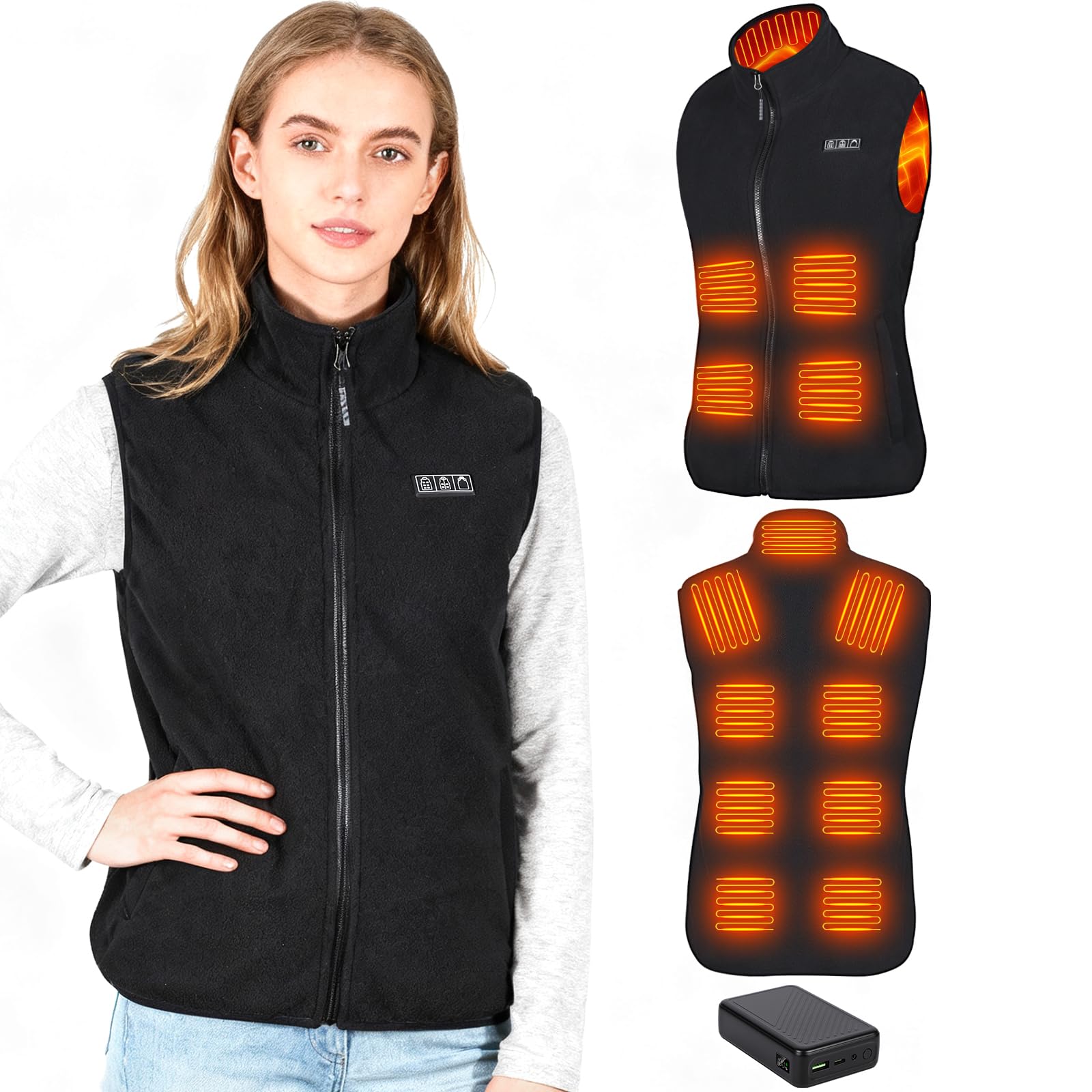 GuKKK Chaleco Calefactable, 20000mAh Chaleco con Calefacción Eléctrica USB para Mujeres Hombres, Carga Chaqueta Calefactora 13 Zonas de Calentamiento, Chaleco Térmico Ajustable con 3 Temperatura