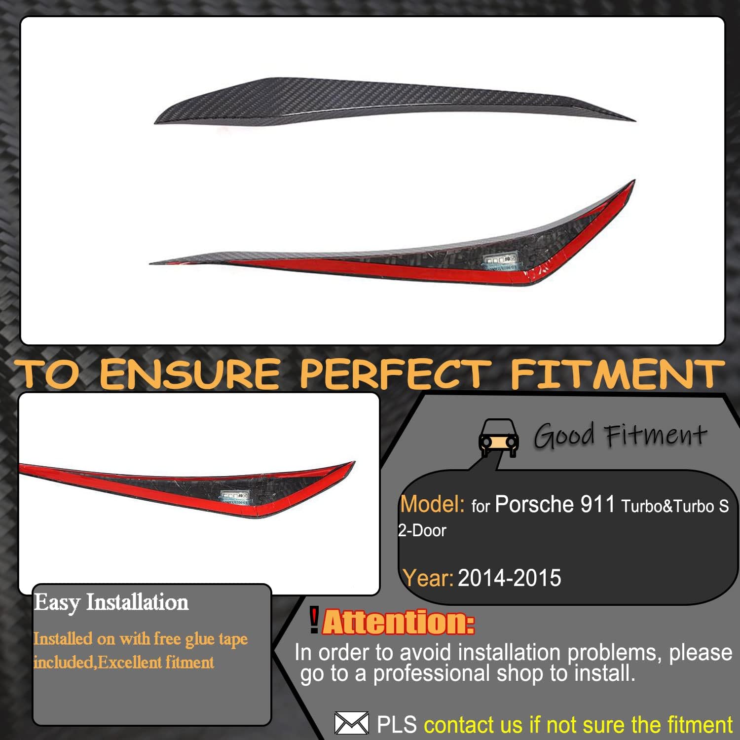 Dry Carbon Fiber Front Bumper Fins Fits for Porsche 911 991 Turbo S 2-Door 2014-2016 Factory Outlet Front Bumper Fins Splitters Canards Trim Spoiler Winglets Splitter Protector Body Kits