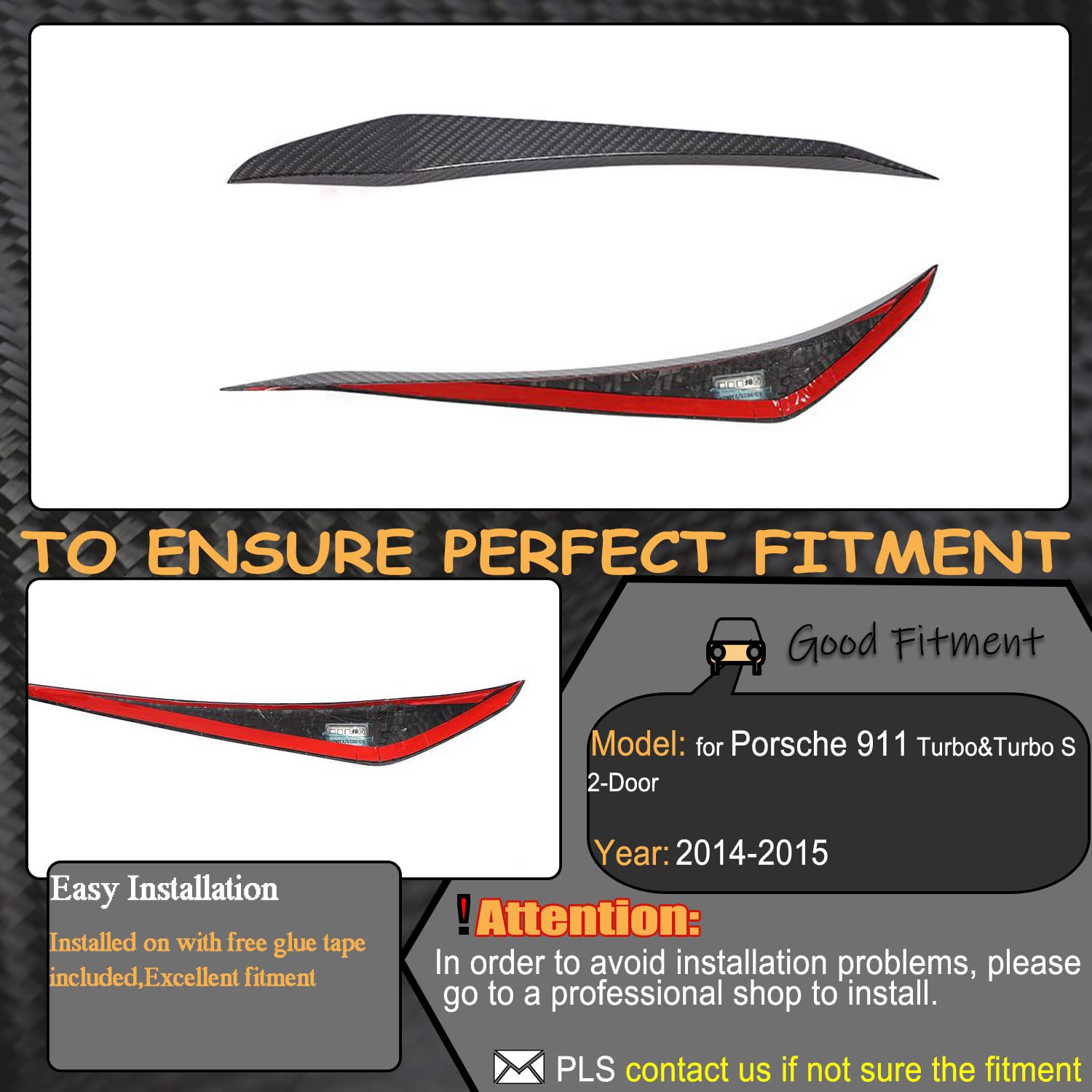 Dry Carbon Fiber Front Bumper Fins Fits for Porsche 911 991 Turbo S 2-Door 2014-2016 Factory Outlet Front Bumper Fins Splitters Canards Trim Spoiler Winglets Splitter Protector Body Kits