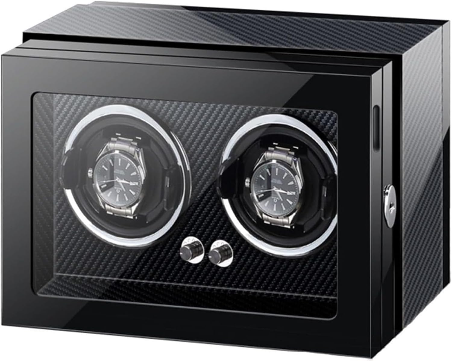 1+0,Automatic Watch Winder Box for 1/2 Watches, with LED Lights, Adjustable Watch Pillow, Silent Motor, and Piano Lacquer Finish