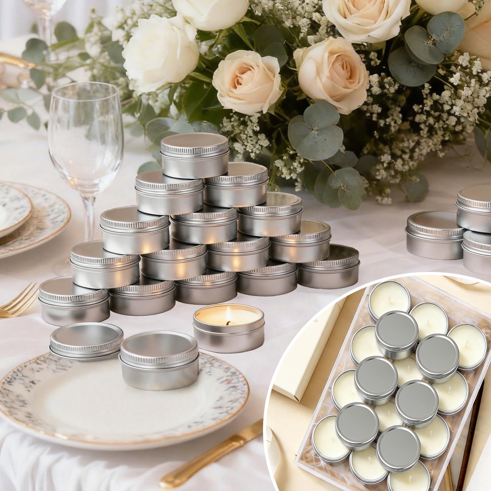 Mini-Soja-Kerzen-Set, 28 g, 100 Stück, Mini-Rosenduft, Hochzeitsgeschenke für Gäste, Gastgeschenke und Geschenke, perfekt für Hochzeit, Babyparty, Geburtstag, Heimdekoration und
