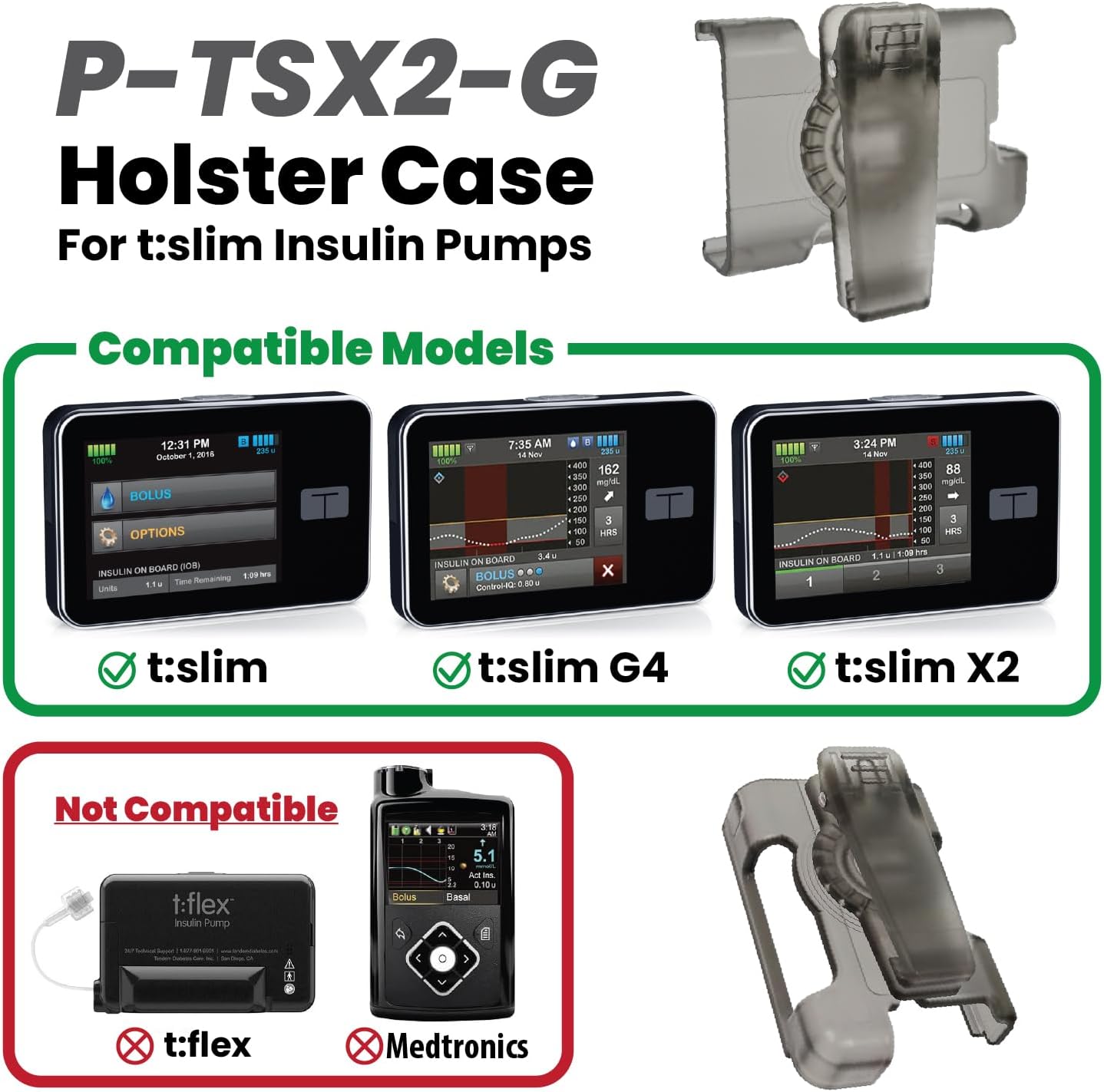 Artisan Power Holster Case for Tandem t:Slim, t:Slim X2 and t:Slim G4 Insulin Pump – Secure 360° Rotating Belt Clip, Healthcare Grade Plastics, Tubing Winding, Durable Holster for Active Use
