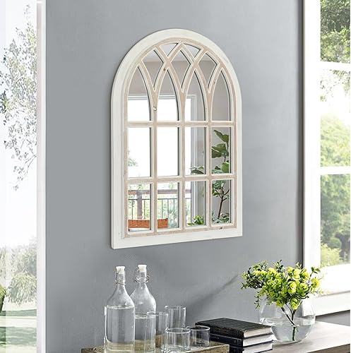 Miniatura 8 de FLORA Espejo de ventana de granja, espejo de pared blanco decorativo grande para sala de estar, cocina, entrada, 24 pulgadas de largo x 34 pulgadas