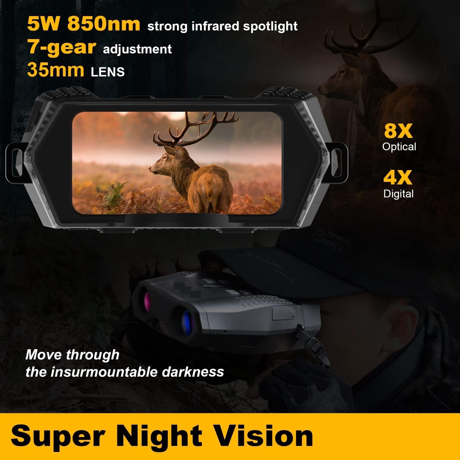 Gogle Nocne, Binocle noktowizor na podczerwień HD 10X Zoom obiektywu 4X Zoom cyfrowy noktowizor na zewnątrz 1080P cały czarny 600m artykuły myśliwskie Urządzenie Noktowizyjne (Color : NV5100-NO Card