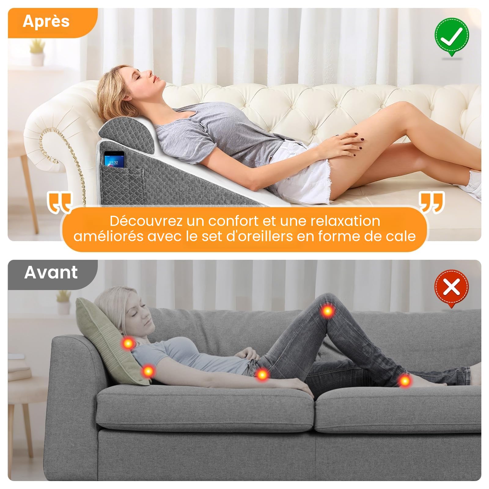 Coussin incliné pour lit Oreiller Triangle pour l'apnée du Sommeil,Coussin de Lecture en Mousse à Mémoire de Forme,Coussin Triangulaire Multifonction pour Reflux Acide l'élévation des Jambes