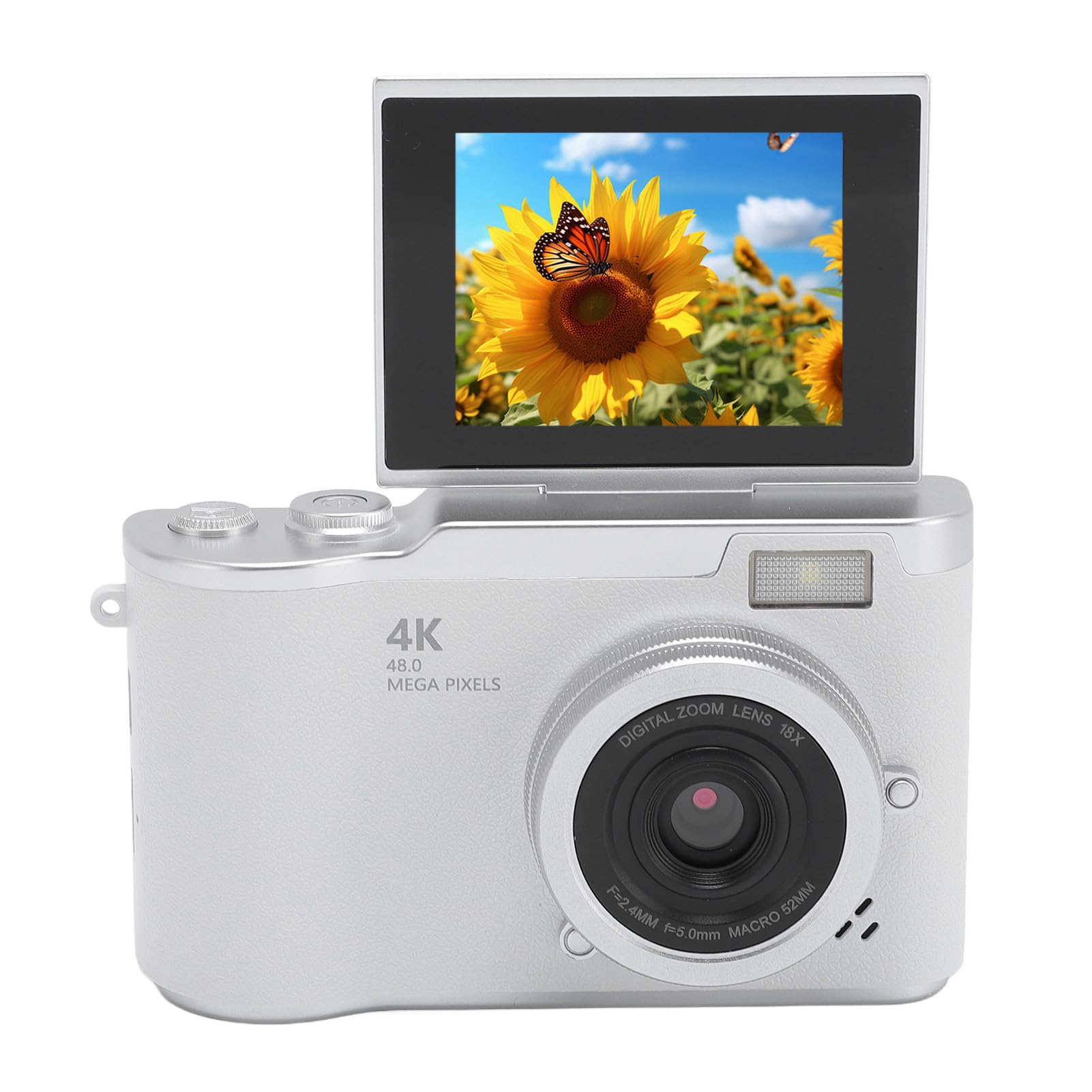 GOWENIC CCD Video Camera, CCD Camera Professional Optical Lens Automatically Portable 18x Reversible Zoom for Selfie (White)
