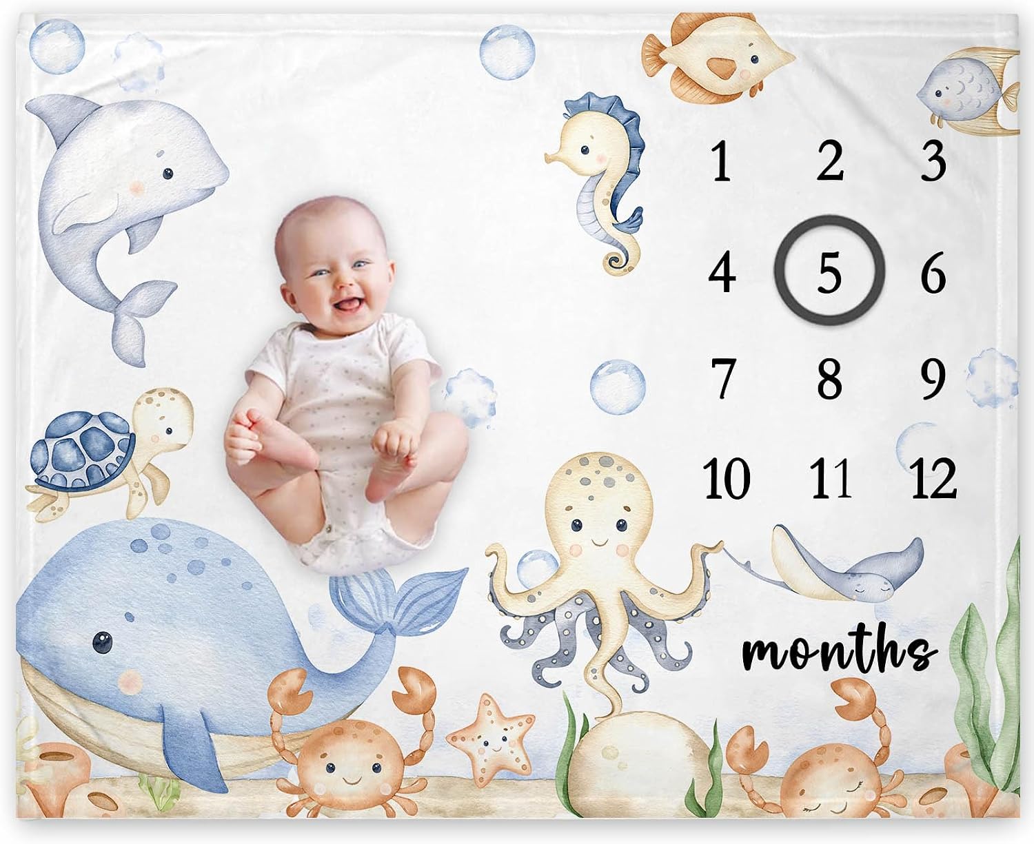Yuzioey Bear Milestone Blanket for Boy, Blue Bear Balloons Baby Growth Chart Monthly Blanket, Watch Me Grow Boy Baby Nursery for New Moms Shower(50"x40")