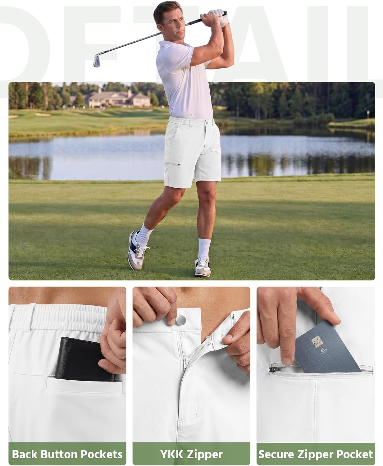 Wulcea Men's Golf Shorts 9" Chino Stretch Fabric Elastic Waist Quick Dry Water Resistant Casual Dress Work with Phone Pocket