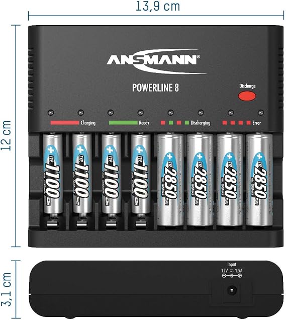 1001-0006 Ansmann Powerline 8 Intelligent Battery Charger for 1-8 pc of AA/AAA NiMh Batteries with Discharge Function