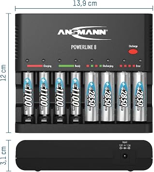 1001-0006 Ansmann Powerline 8 Intelligent Battery Charger for 1-8 pc of AA/AAA NiMh Batteries with Discharge Function
