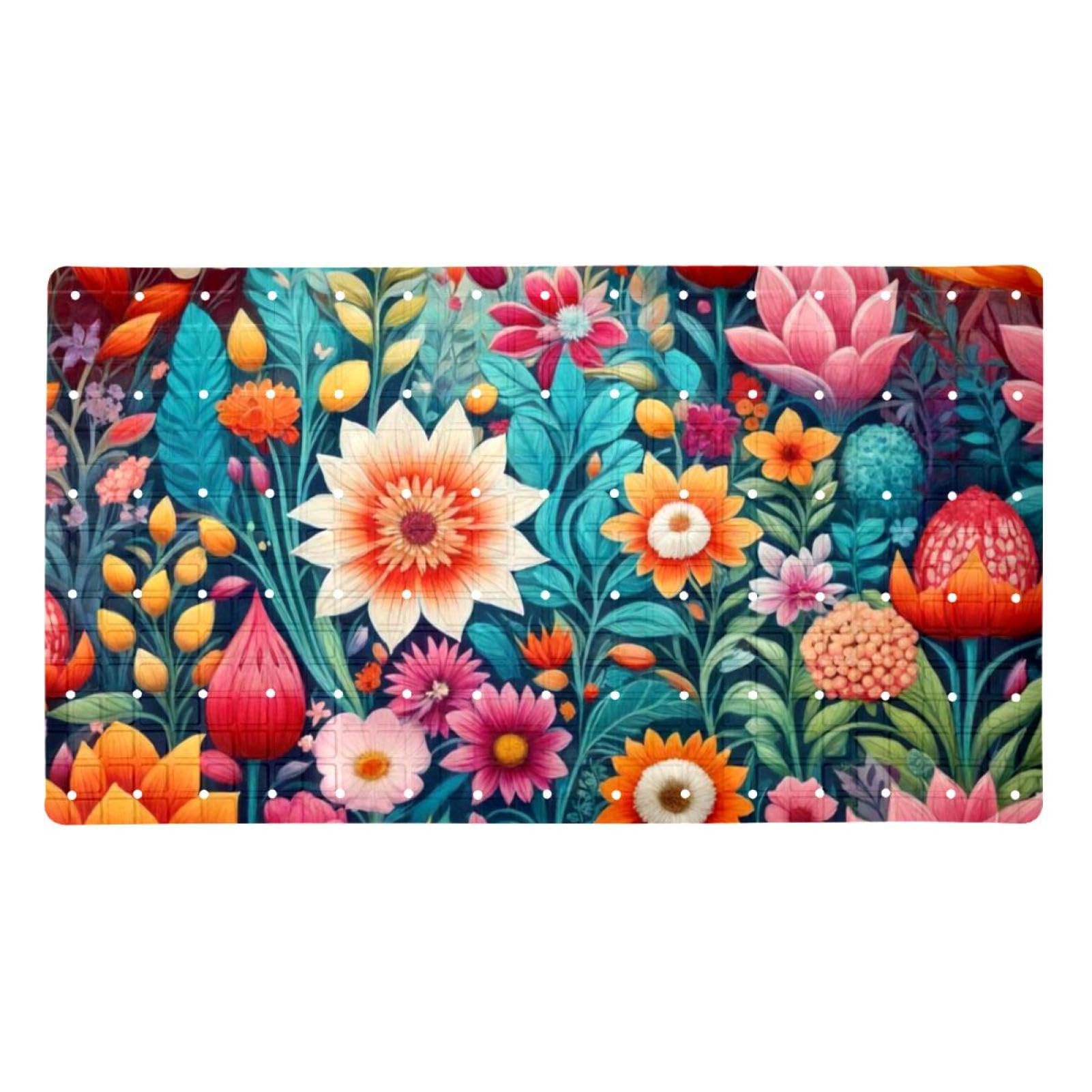 Tapete antideslizante para bañera de secado rápido extralargo con ventosas Art Fresh Colors