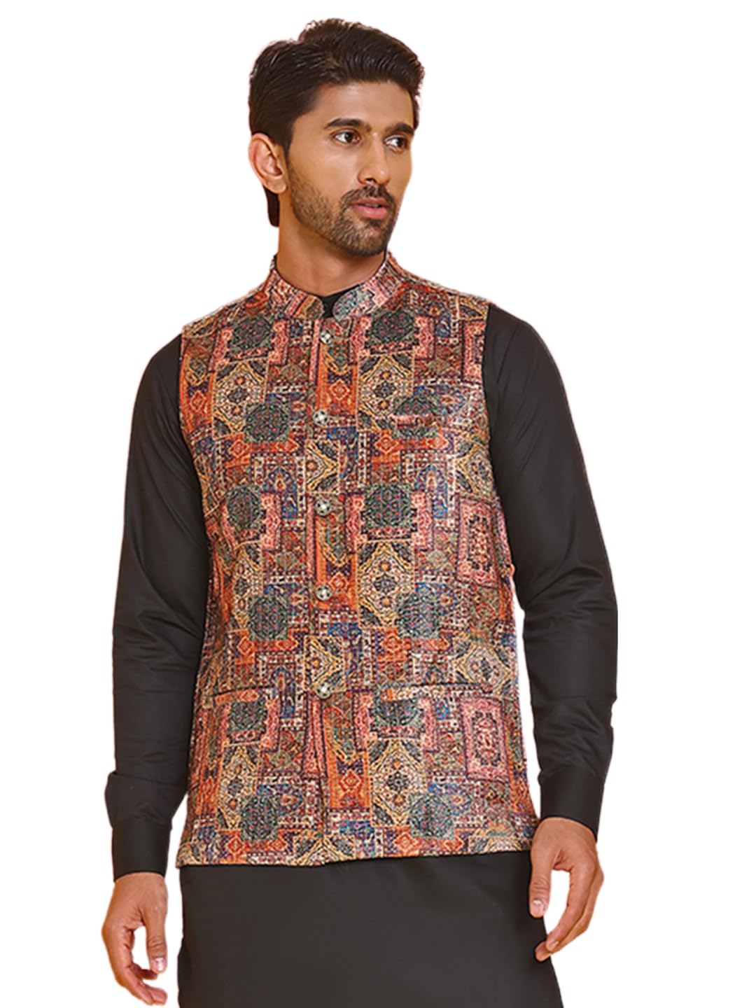 jompers Printed & Sequins Velvet Nehru Jacket for Men-picture-37