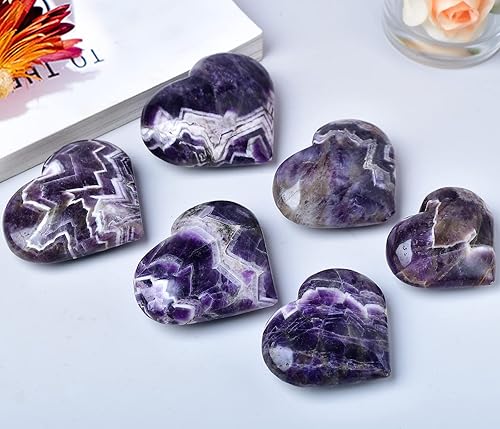 Miniatura 6 de MOGEMT Piedra de corazón de amatista de ensueño de 2.756-3.150in, piedra de corazón de palmera grande, cristal curativo de reiki, regalo de 1 pieza