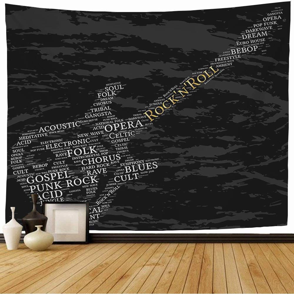 Starochi Tapestry Wall Hanging Gangsta Chorus Dream Rocknroll Word Cloud Concept Guitar Grunge Signs Funk Symbols Textures Pop Tapestry Decor Living Room Bedroom for Home 80x60 Inch