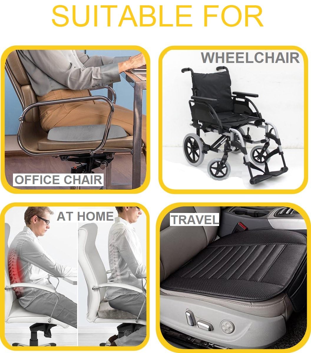 SLEEP COMFY Cojín ortopédico premium de espuma viscoelástica para alivio del coxis (dureza media), cojín para coxis para reducir el dolor, cojín de cadera y hemorroides para silla de oficina, silla de