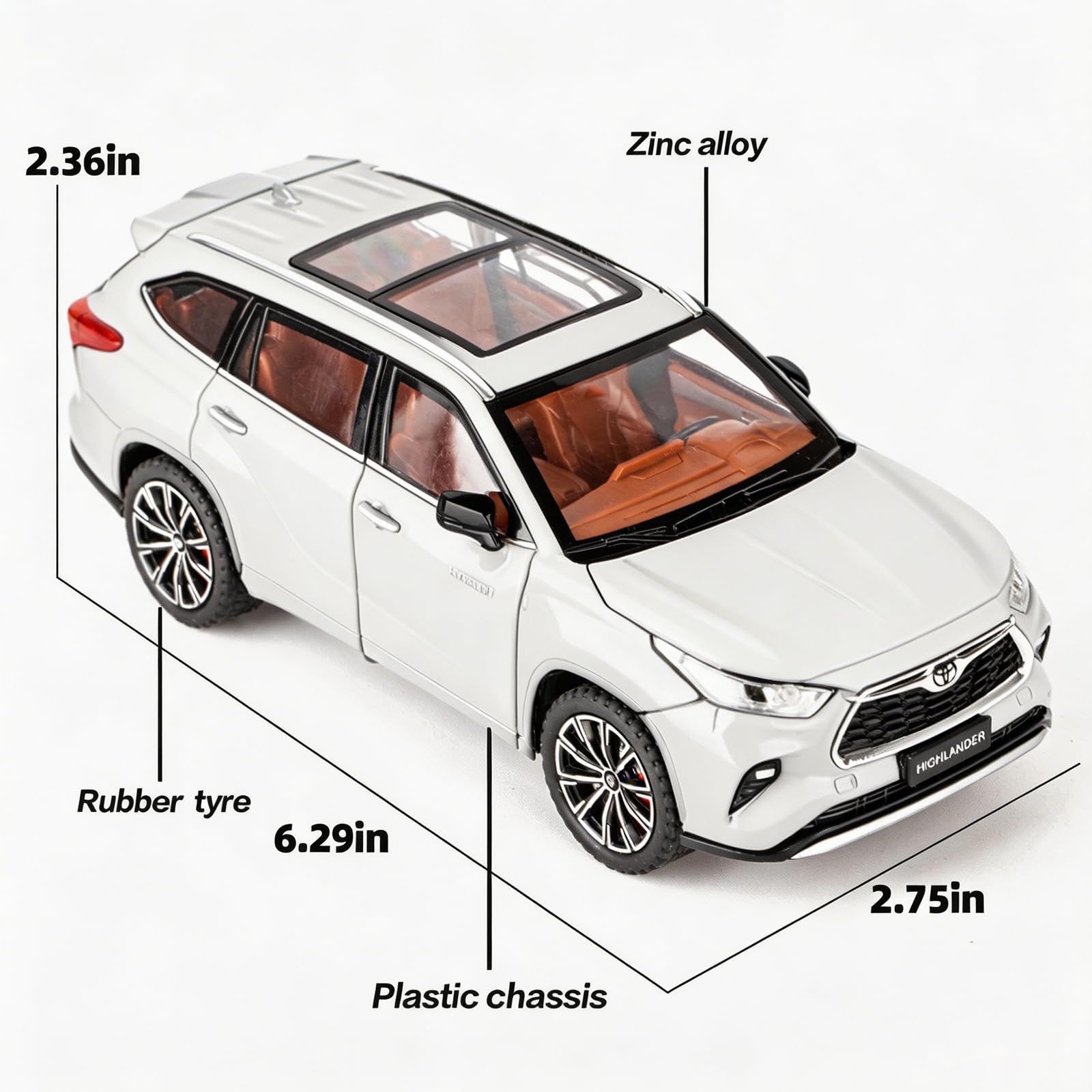 Amazon.com: BDTCTK 1/24 Highlander Model Car, Zinc Alloy Pull Back