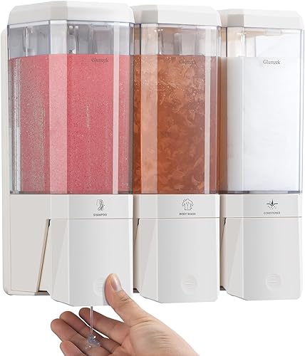 Miniatura 8 de Dispensador de champú y acondicionador, 2 cámaras, sin perforación, dispensador de champú para ducha, dispensador de jabón de ducha montado en la