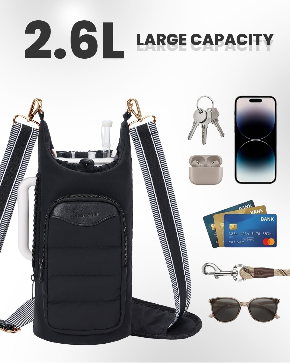 sportsnew Water Bottle Holder for 30oz/40oz Tumbler with Handle, Puffy Water Bottle Carrier Bag with Phone & RFID-Blocking Card Pocket & Drawstring Closure for Quick Access, Patent Pending - Image 8