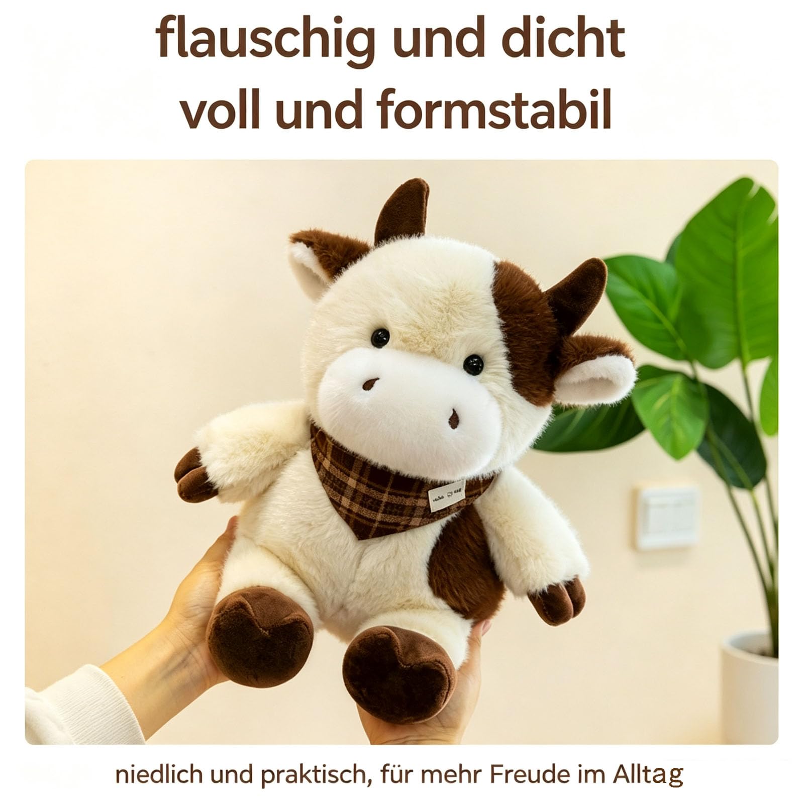 Kuschelige Kuh Aus Weichem Plüsch, Plüschtier Kühe mit Schal, Kuh Stofftiere zum Kuscheln und Spielen, Milchkuh Plüsch Spielzeug Geschenke für Erwachsene und Kinder (Weiß,60cm)