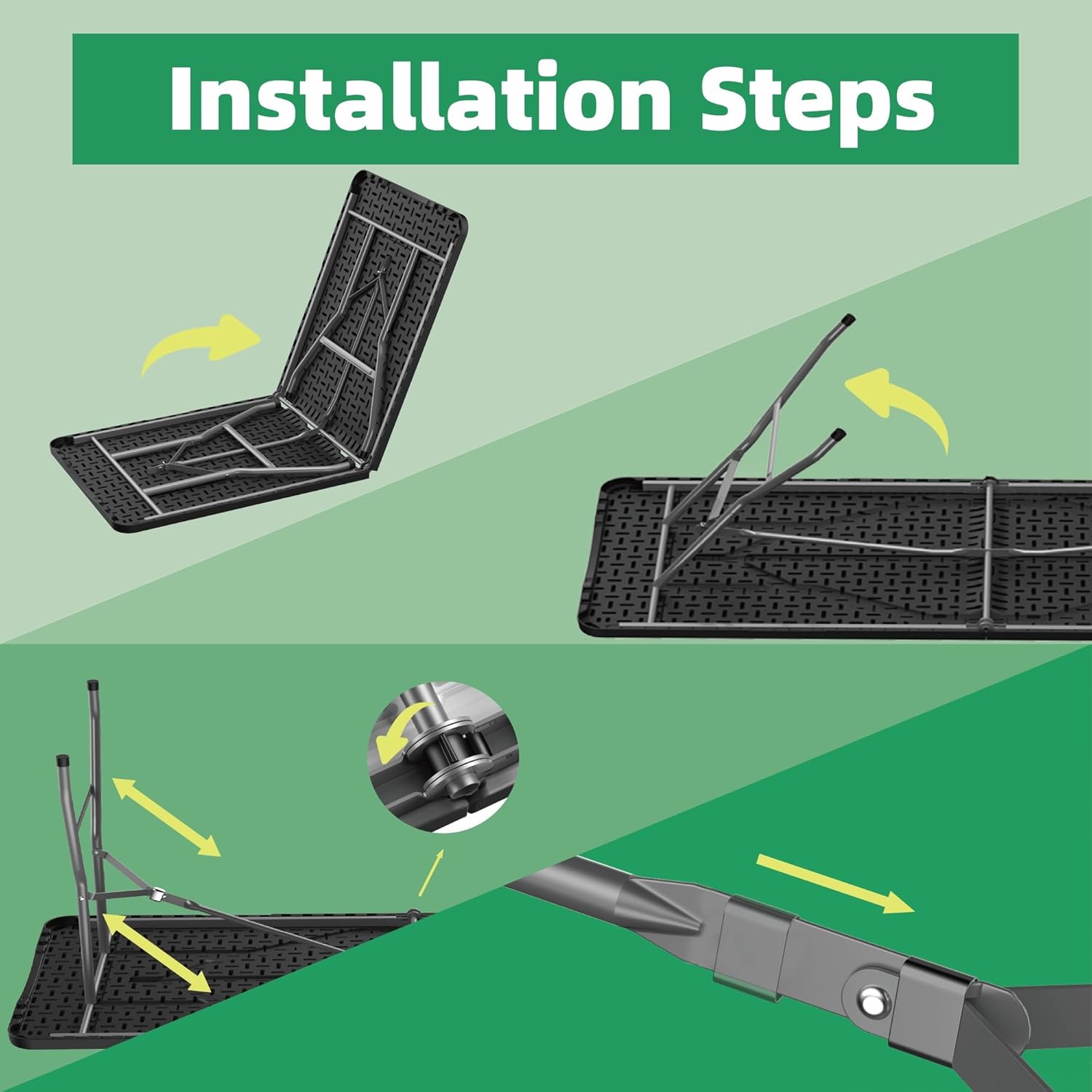 Allpop 6Ft Folding Table for Indoor Outdoor, Fold-in-Half Portable Plastic Dining Table with Carrying Handle for Picnic Party Camping, Black