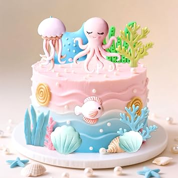 Under the Sea Ocean Birthday Cake Decorations Sea Ocean Party Favor Supplies for Sea Ocean Theme Shower Birthday Party