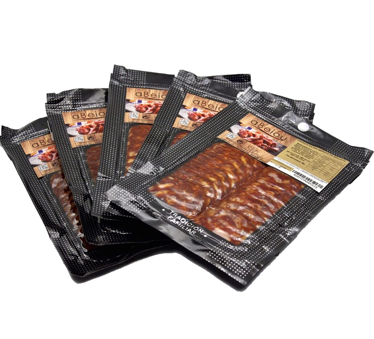 Chorizo Ibérico de Bellota Loncheado 50% Raza Ibérica 500 g (5×100 g) — Curación +16 Meses — Cert. Hycer — Guijuelo Salamanca — aBeiou — view 3