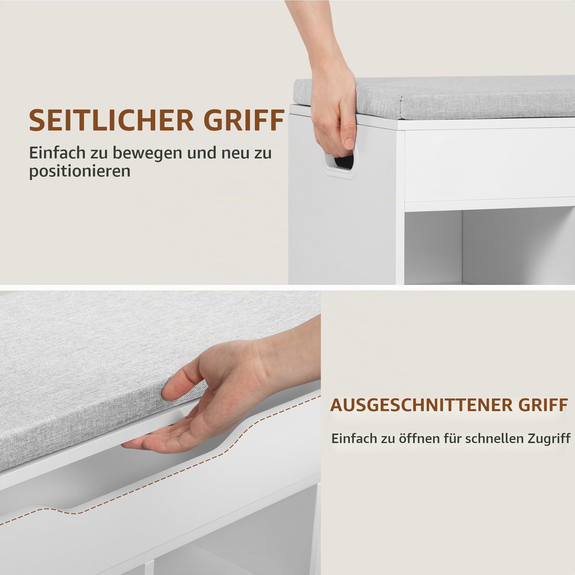 Sitzbank mit Stauraum, Schuhbank, 104 x 32 x 50 cm, Leinenweiß